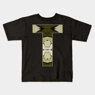 Letter T Monogram Initial Olive Green Pearl White Aesthetic Abstract Pattern Painting On Canvas Kids T-Shirt
